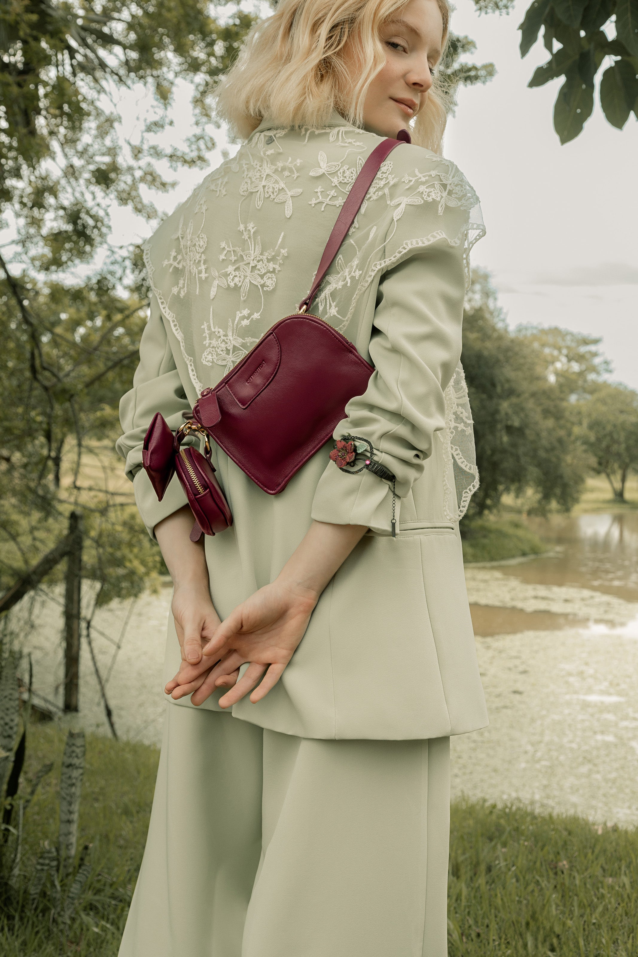 Bolsa 'Ayla' Couro Bordeaux