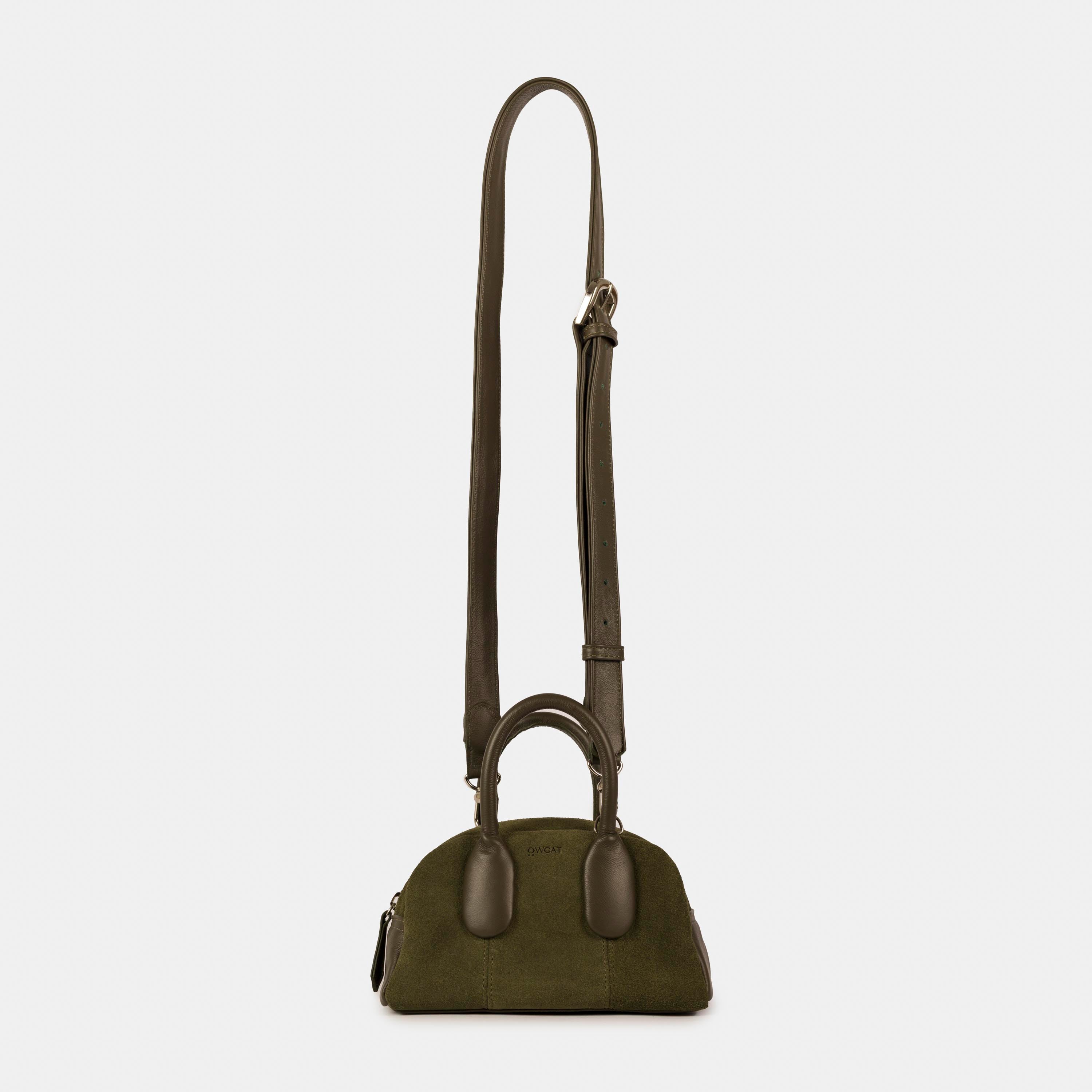 Bolsa 'Mini Suki' Couro/Camurça Army