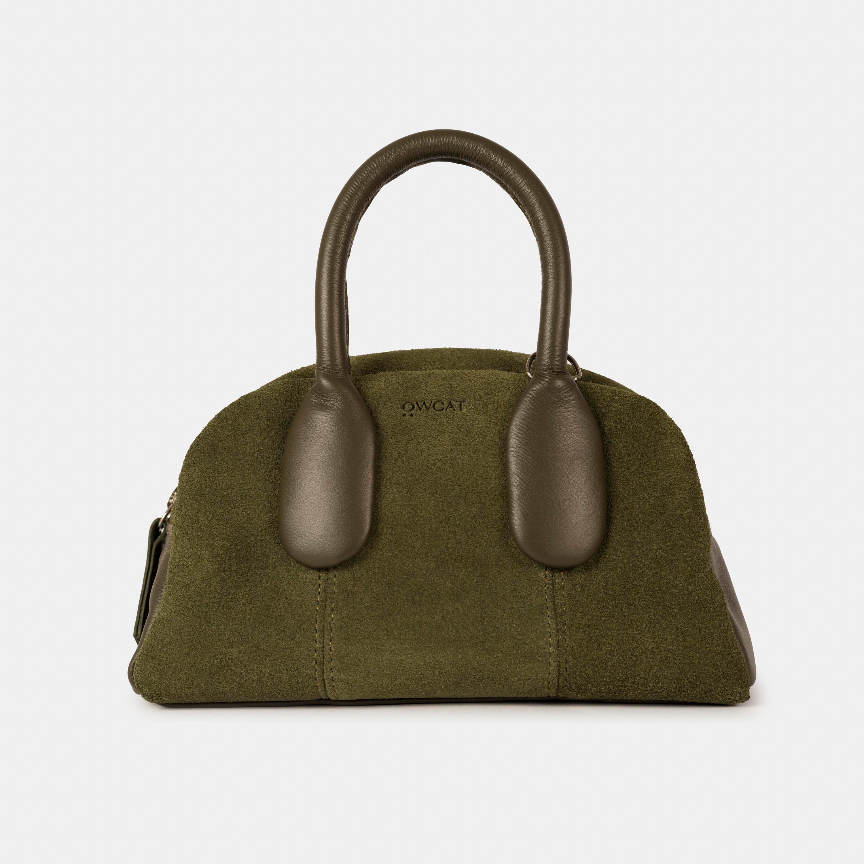 Bolsa 'Mini Suki' Couro/Camurça Army