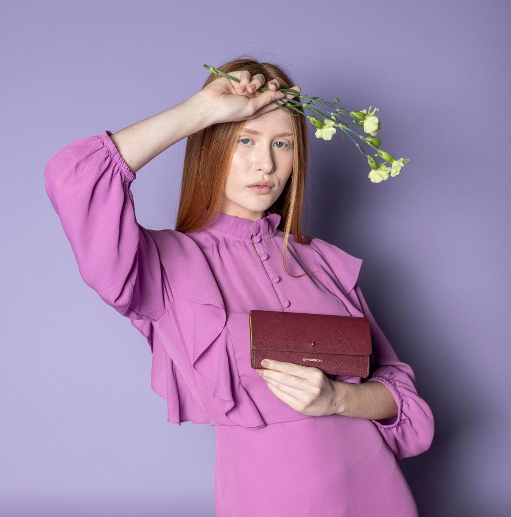 Carteira 'Frida' Bordeaux-Off White Cat-